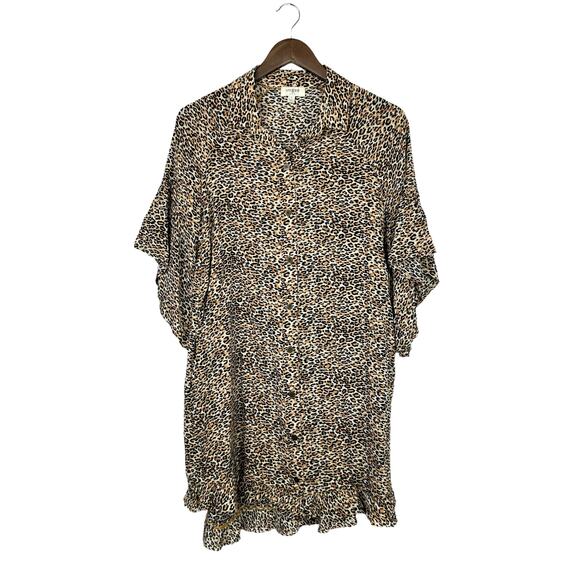 Umgee Leopard Print Bell Sleeve Button Front Collared Shirt Dress w POCKETS - Picture 2 of 9